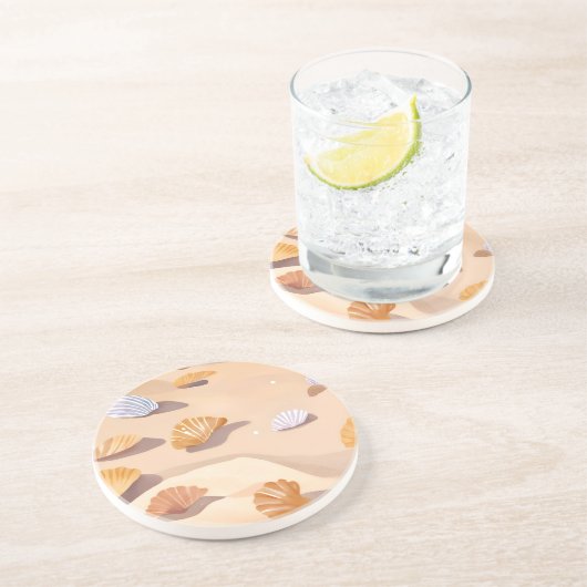 Seashells in the Sand | Beach Ocean Watercolor Zandsteen Onderzetter (Zijkant)
