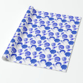 Seashells - kobalt blauw op een witte achtergrond cadeaupapier (Uitgerold)