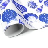 Seashells - kobalt blauw op een witte achtergrond cadeaupapier (Rol Hoek)