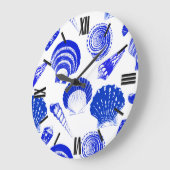 Seashells - kobalt blauw op een witte achtergrond grote klok (Hoek)
