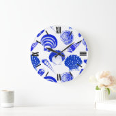 Seashells - kobalt blauw op een witte achtergrond grote klok (Huis)
