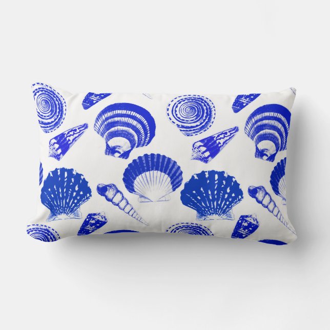 Seashells - kobalt blauw op een witte achtergrond kussen (Voorkant)