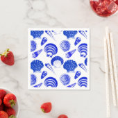 Seashells - kobalt blauw op een witte achtergrond servetten (Insitu)