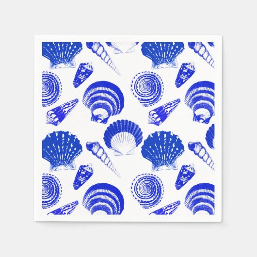 Seashells - kobalt blauw op een witte achtergrond servetten (Voorkant)