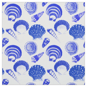 Seashells - kobalt blauw op een witte achtergrond stof
