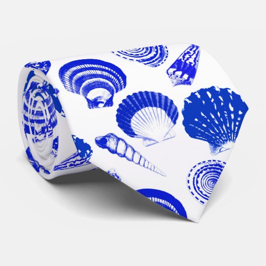 Seashells - kobalt blauw op een witte achtergrond stropdas (Opgerold)