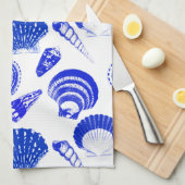 Seashells - kobalt blauw op een witte achtergrond theedoek (Quarter Fold)