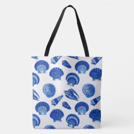 Seashells - kobalt blauw op een witte achtergrond tote bag