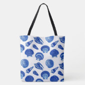 Seashells - kobalt blauw op een witte achtergrond tote bag (Achterkant)