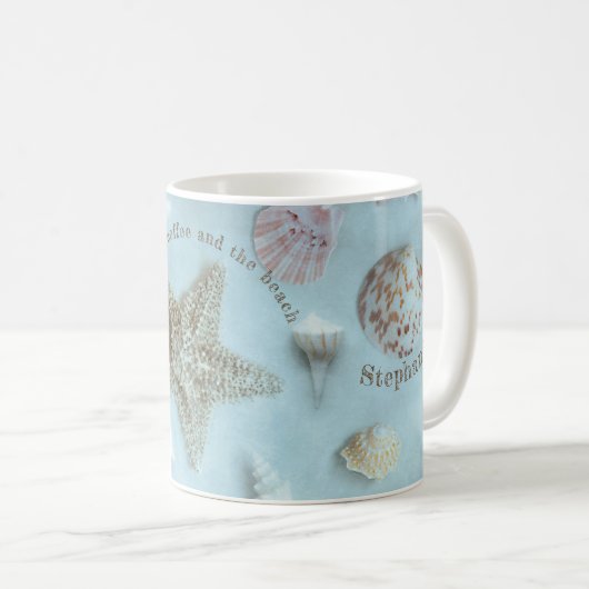 Seashells Light Blue Beach Quote Koffiemok (Voorkant rechts)
