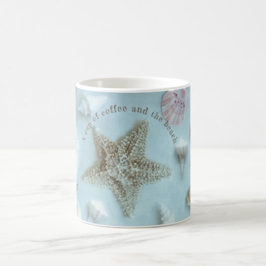 Seashells Light Blue Beach Quote Koffiemok (Center)