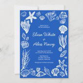 Seashells Lijst Beach Wedding Blue CUSTOM Kaart (Voorkant)