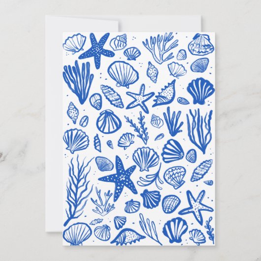 Seashells Lijst Beach Wedding Blue CUSTOM Kaart (Achterkant)