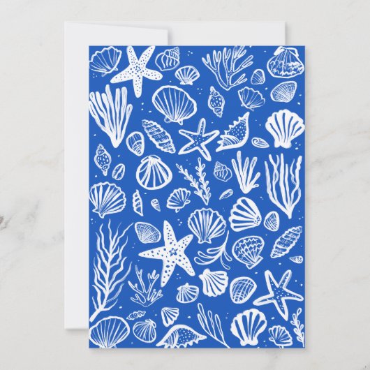 Seashells Lijst Beach Wedding Blue CUSTOM Kaart (Achterkant)