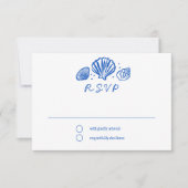 Seashells Lijst Beach Wedding Blue CUSTOM RSVP Kaartje (Voorkant)