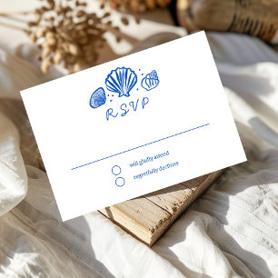 Seashells Lijst Beach Wedding Blue CUSTOM RSVP Kaartje