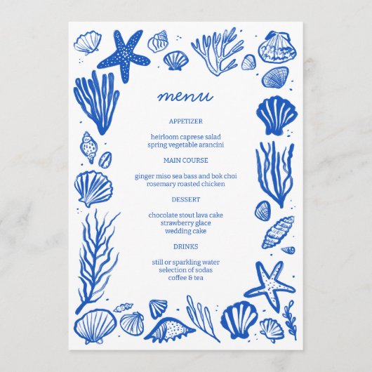Seashells Lijst Beach Wedding Custom Party Menu (Voorkant)