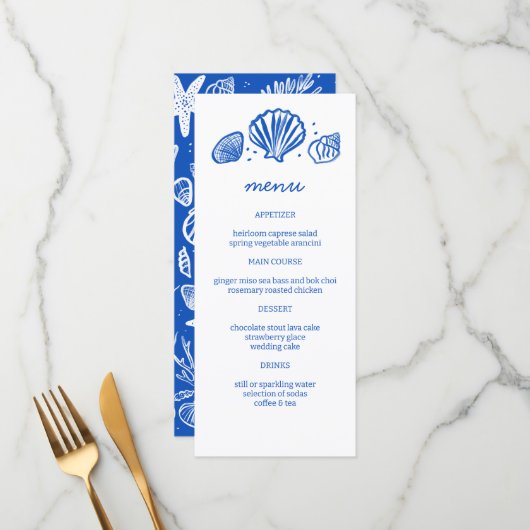 Seashells Lijst Beach Wedding Custom Party Menu (Voorkant / Achterkant in situ)