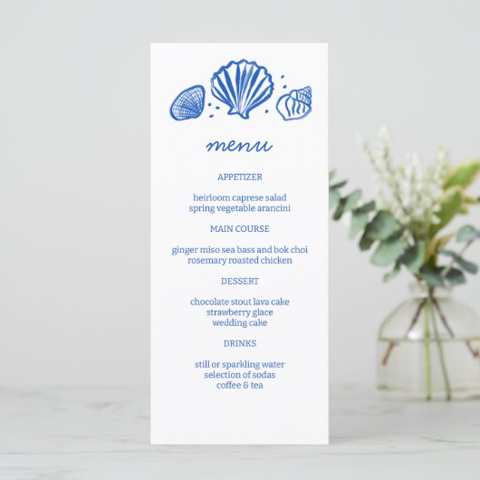 Seashells Lijst Beach Wedding Custom Party Menu (Staand voorkant)