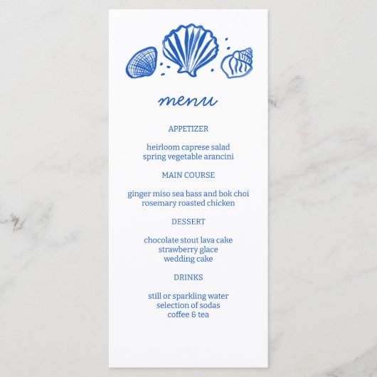 Seashells Lijst Beach Wedding Custom Party Menu (Voorkant)