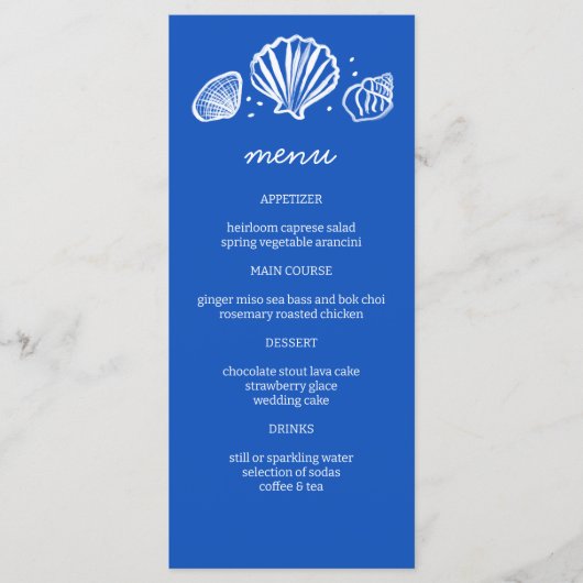 Seashells Lijst Beach Wedding Custom Party Menu (Voorkant)