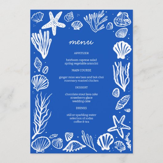 Seashells Lijst Beach Wedding Custom Party Menu (Voorkant)