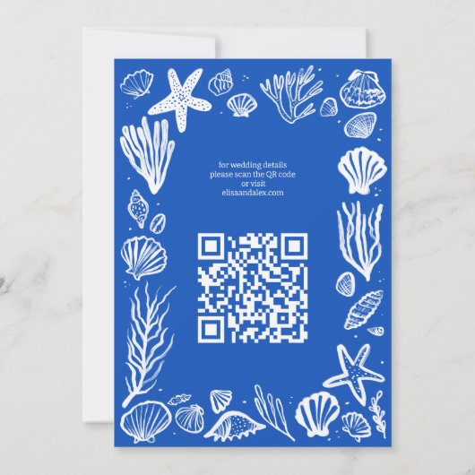 Seashells Lijst Beach Wedding CUSTOM QR Code Kaart (Achterkant)