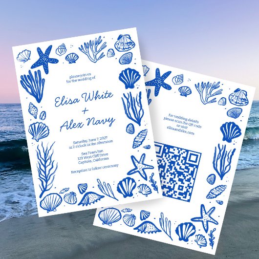 Seashells Lijst Beach Wedding CUSTOM QR Code Kaart