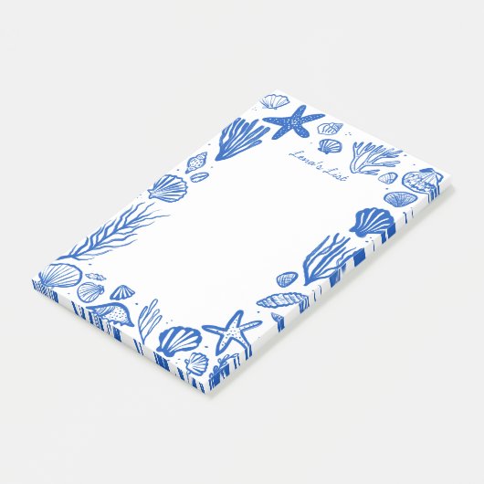 Seashells Lijst Blue Beach AANGEPASTE NAAM Post-it® Notes (Schuin)