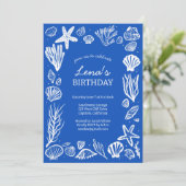 Seashells Lijst Verjaardagsfeest Blue Beach CUSTOM Kaart (Staand voorkant)