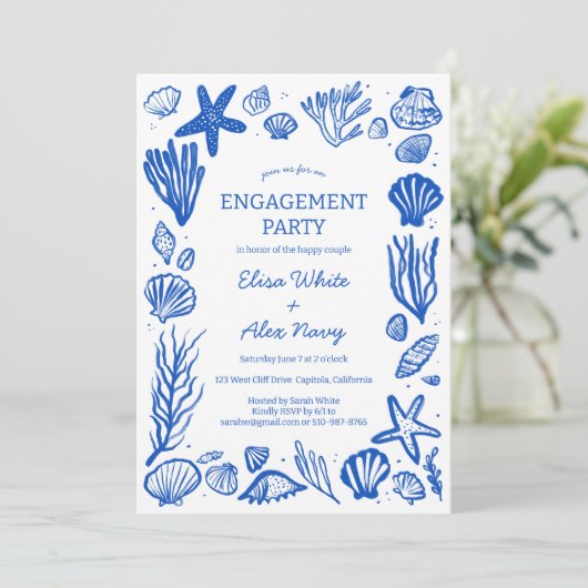 Seashells Lijst Verloving Beach CUSTOM Kaart (Staand voorkant)