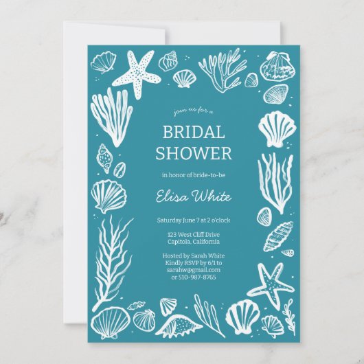 Seashells Lijst Vrijgezellenfeest Blauwgroen Stran Kaart (Voorkant)