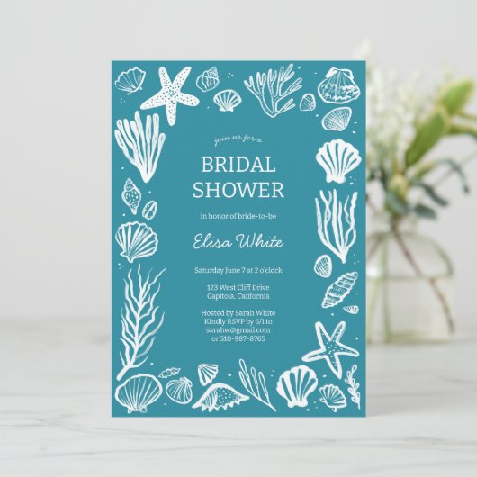 Seashells Lijst Vrijgezellenfeest Blauwgroen Stran Kaart (Staand voorkant)