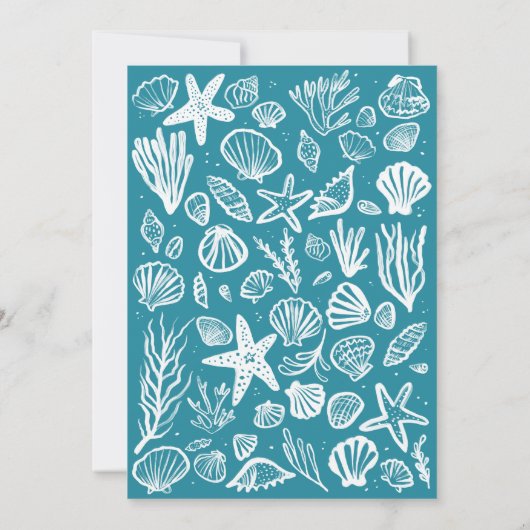 Seashells Lijst Vrijgezellenfeest Blauwgroen Stran Kaart (Achterkant)