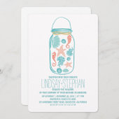 Seashells mason jar strand bruiloft uitnodigingen (Voorkant / Achterkant)