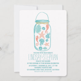 Seashells mason jar strand bruiloft uitnodigingen