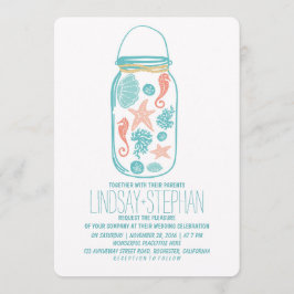 Seashells mason jar strand bruiloft uitnodigingen