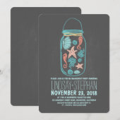 Seashells mason jar strand verlovingsfeest uitnodi kaart (Voorkant / Achterkant)