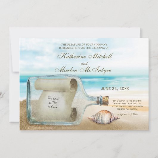 Seashells Message in a Bottle | Nautical Wedding Kaart (Voorkant)
