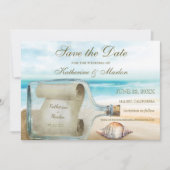 Seashells Message in a Bottle | Nautical Wedding Save The Date (Voorkant)