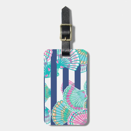 Seashells met Blauwe Stripes Bagagelabel (Voorkant verticaal)