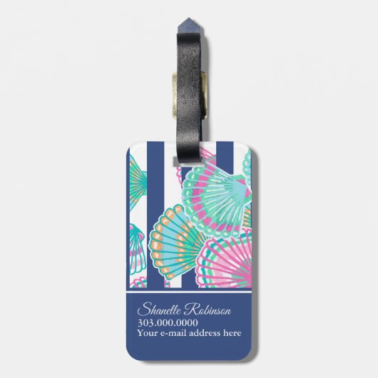 Seashells met Blauwe Stripes Bagagelabel (Achterkant verticaal)