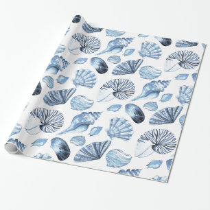 Seashells naadloos patroon in blauw cadeaupapier