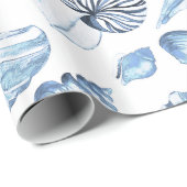 Seashells naadloos patroon in blauw cadeaupapier (Rol Hoek)