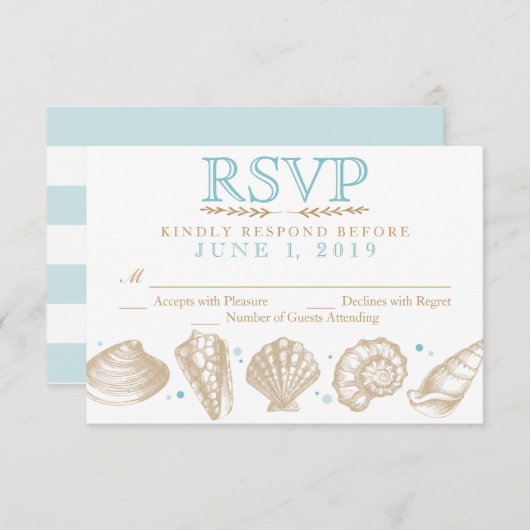 Seashells Nautical Beach Wedding RSVP Tan/Aqua (Voorkant / Achterkant)