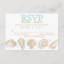Seashells Nautical Beach Wedding RSVP Tan/Aqua
