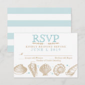 Seashells Nautical Beach Wedding RSVP Tan/Aqua Kaartje (Voorkant / Achterkant)