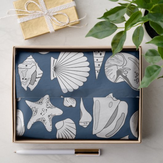 Seashells Nautical Navy Blue Decoupage Tissuepapier (Geschenk)