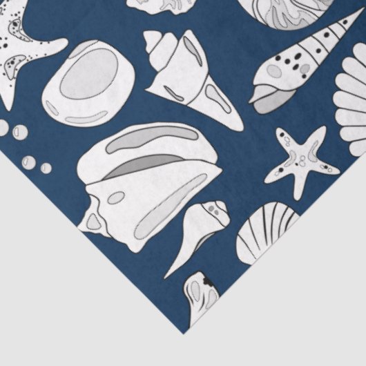 Seashells Nautical Navy Blue Decoupage Tissuepapier (Detail)