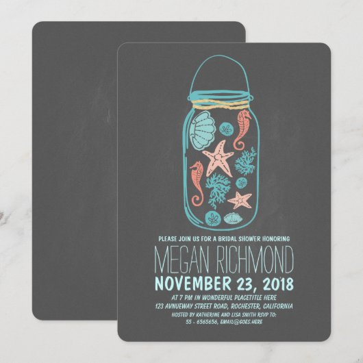 Seashells nautische metselaar jar strand vrijgezel kaart (Voorkant / Achterkant)